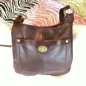 COACH Penelope Brown Turnlock Faux Python Handbag